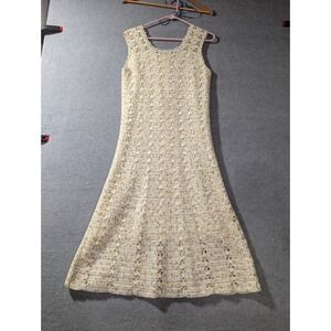Cottagecore Crochet Knit Dress Lined Sleeveless Boho Cream Speckled Est Sz Small